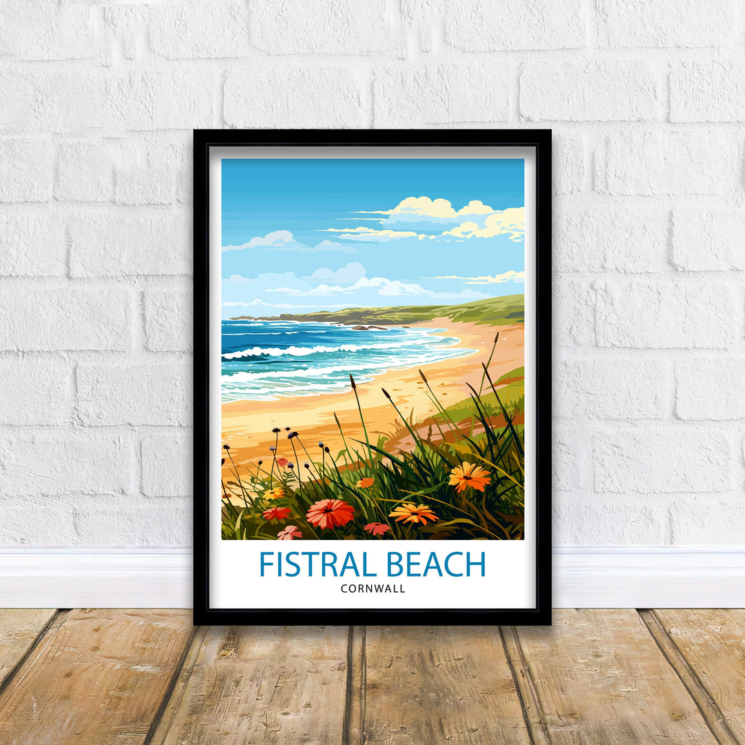 Fistral Beach Cornwall Travel Poster Cornwall Wall Decor Fistral Beach Poster Beach Travel Posters Cornwall Art Poster Fistral Beach