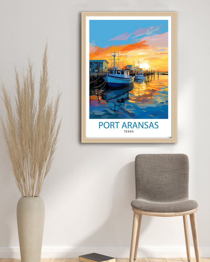 Port Aransas Texas Travel Print Texas Coastal Decor Port Aransas Poster Beach Travel Prints Texas Art Print Port Aransas Illustration