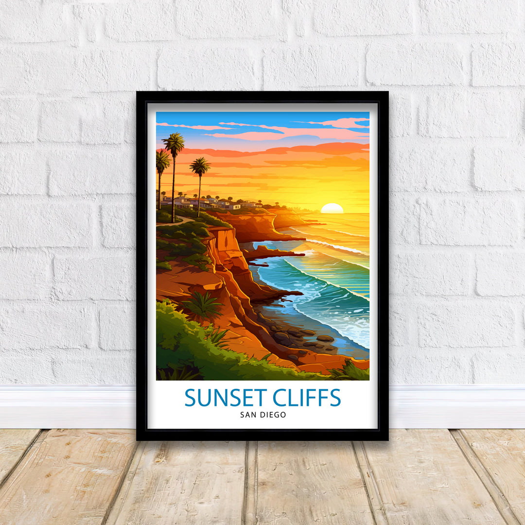 Sunset Cliffs San Diego Travel Poster Sunset Cliffs Wall Decor San Diego Poster California Travel Posters Sunset Cliffs Art Poster Sunset