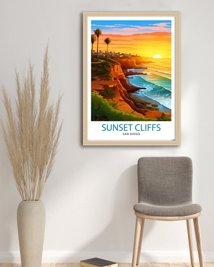 Sunset Cliffs San Diego Travel Poster Sunset Cliffs Wall Decor San Diego Poster California Travel Posters Sunset Cliffs Art Poster Sunset