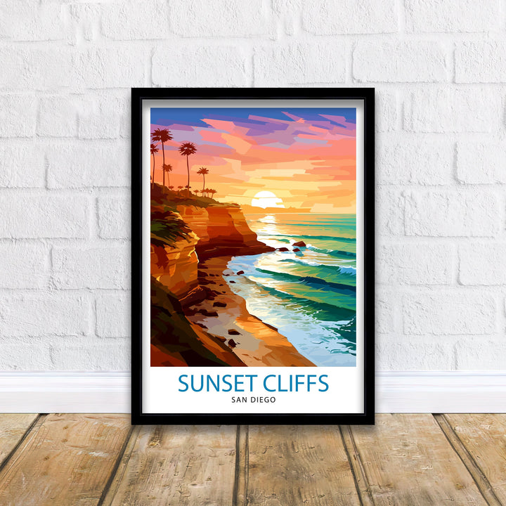 Sunset Cliffs San Diego Travel Poster Sunset Cliffs Wall Decor San Diego Poster California Travel Posters Sunset Cliffs Art Poster Sunset