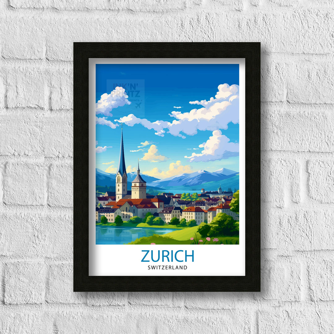 Zurich Switzerland Travel Poster Zurich Wall Decor Zurich Home Living Decor Zurich Illustration Travel Poster Gift For Zurich Switzerland