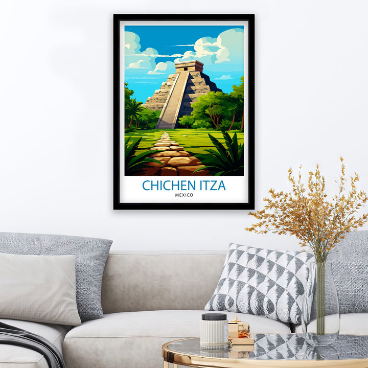 Chichen Itza Travel Poster - Mayan Ruins Wall Art - Chichen Itza Poster - Mexico Travel Posters - Chichen Itza Art Poster