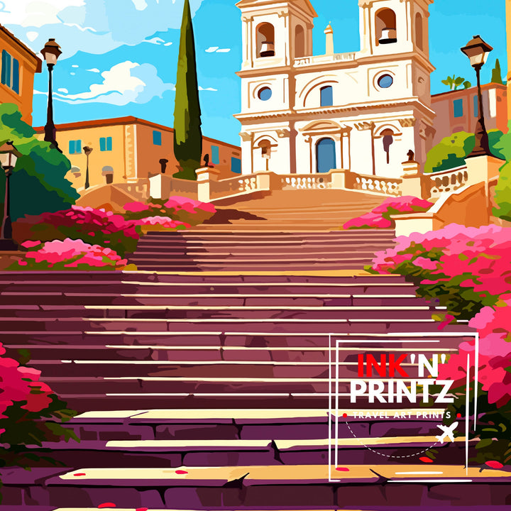 Spanish Steps Rome Italy Travel Poster Rome Wall Decor Spanish Steps Poster Italy Travel Posters Rome Art Poster Spanish Steps Illustration