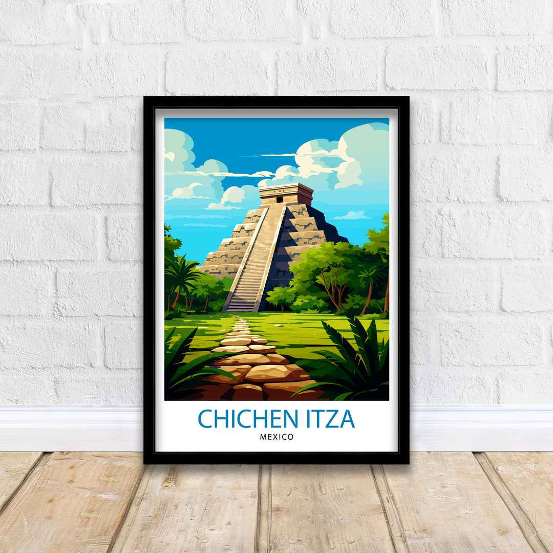 Chichen Itza Travel Poster - Mayan Ruins Wall Art - Chichen Itza Poster - Mexico Travel Posters - Chichen Itza Art Poster