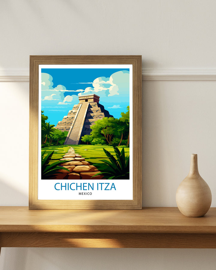 Chichen Itza Travel Poster - Mayan Ruins Wall Art - Chichen Itza Poster - Mexico Travel Posters - Chichen Itza Art Poster