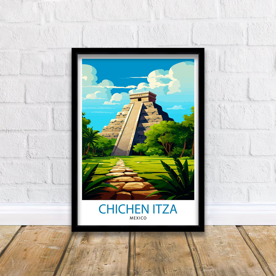 Chichen Itza Travel Poster - Mayan Ruins Wall Art - Chichen Itza Poster - Mexico Travel Posters - Chichen Itza Art Poster