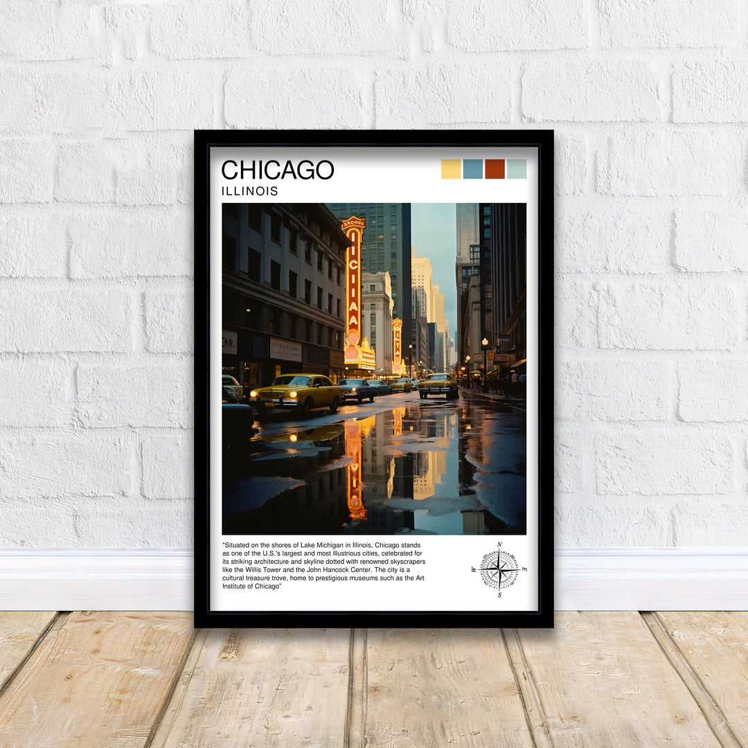 Chicago Travel Poster Chicago Wall Art Chicago Skyline Decor Illinois Travel Poster Chicago Cityscape Art Chicago Gift Chicago Home Decor