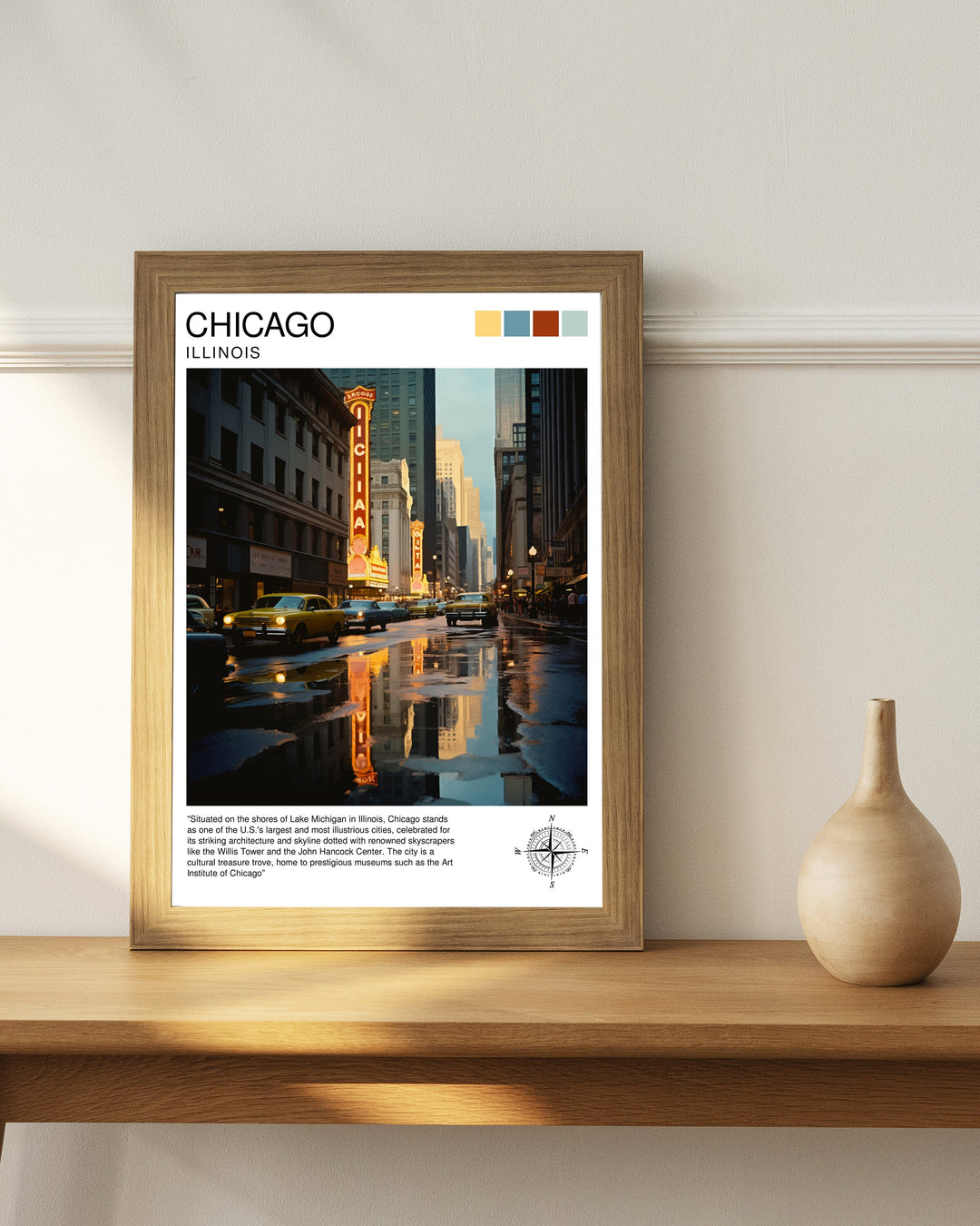 Chicago Travel Poster Chicago Wall Art Chicago Skyline Decor Illinois Travel Poster Chicago Cityscape Art Chicago Gift Chicago Home Decor