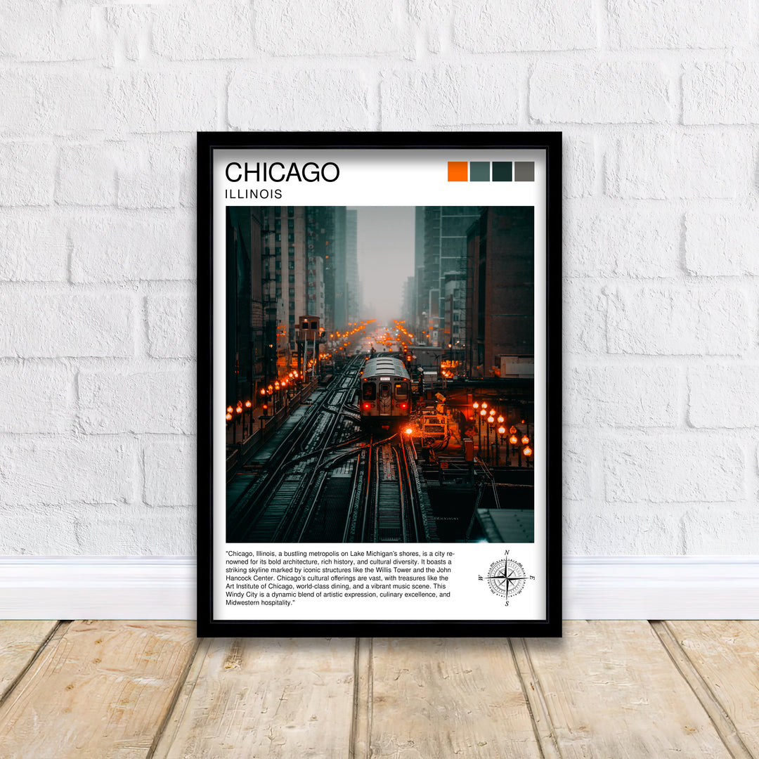 Chicago Travel Poster Chicago Wall Art Chicago Skyline Decor Illinois Travel Poster Chicago Cityscape Art Chicago Gift Chicago Home Decor