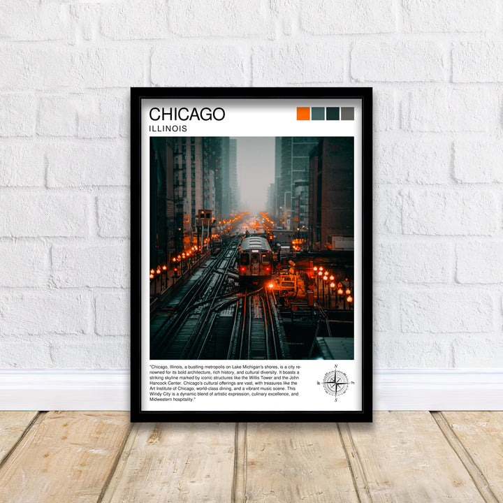 Chicago Travel Poster Chicago Wall Art Chicago Skyline Decor Illinois Travel Poster Chicago Cityscape Art Chicago Gift Chicago Home Decor