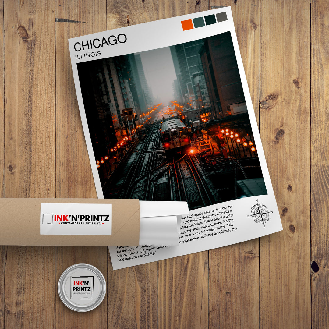 Chicago Travel Poster Chicago Wall Art Chicago Skyline Decor Illinois Travel Poster Chicago Cityscape Art Chicago Gift Chicago Home Decor