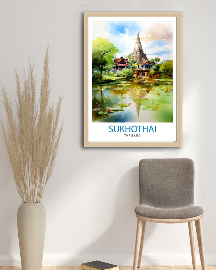 Sukhothai Thailand Travel Poster Sukhothai Wall Decor Sukhothai Poster Thailand Travel Posters Sukhothai Art Poster Sukhothai Illustration