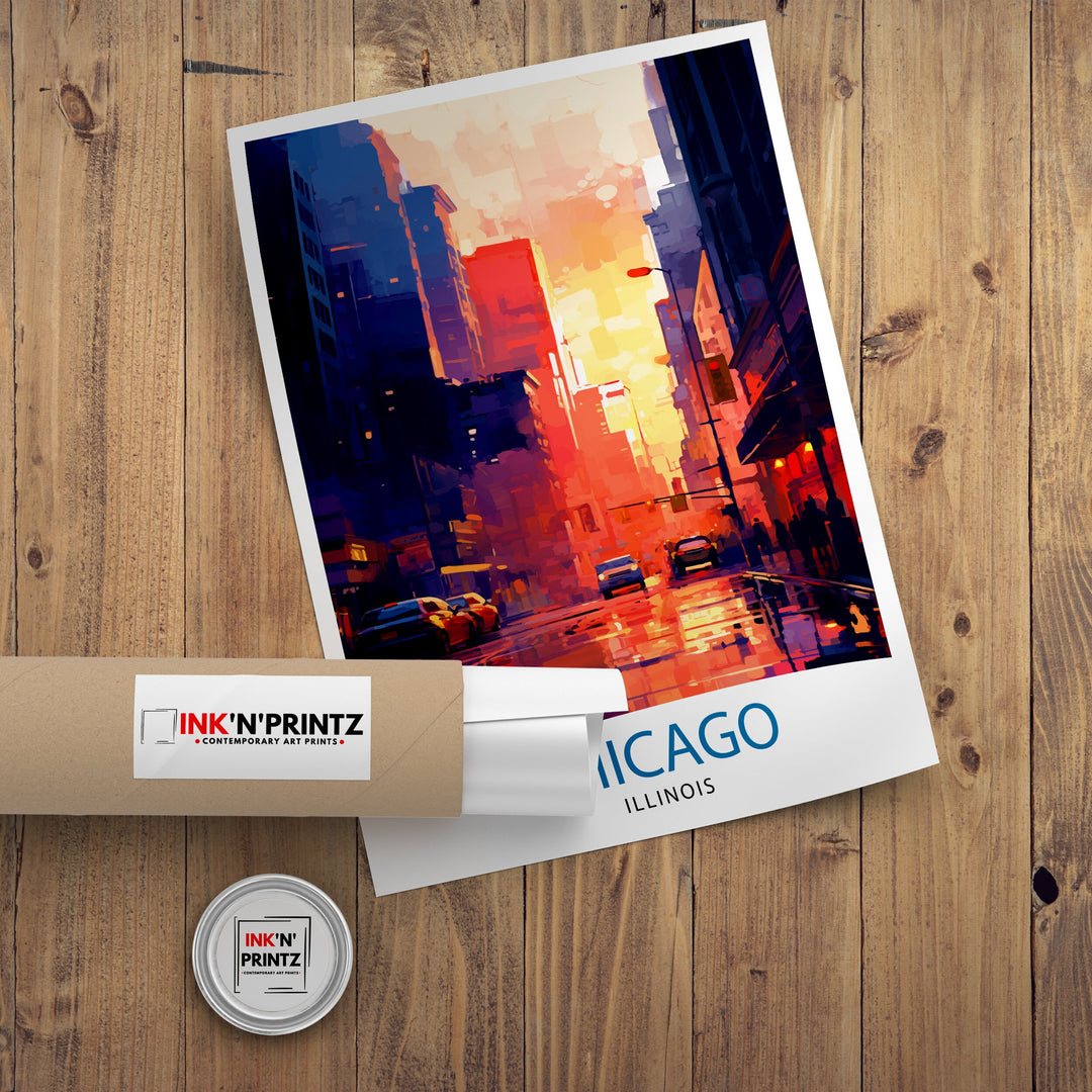 Chicago Travel Poster Chicago Wall Art Chicago Skyline Decor Illinois Travel Poster Chicago Cityscape Art Chicago Gift Chicago Home Decor