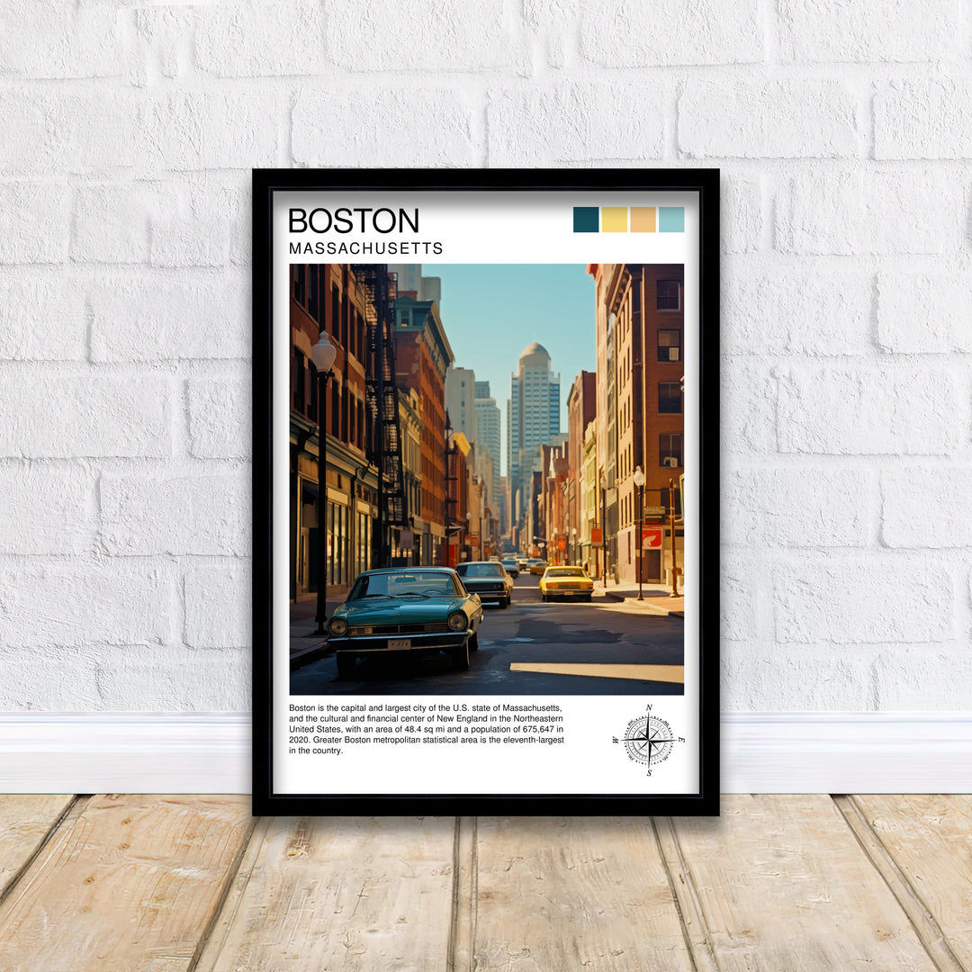 Boston Travel Poster Boston Wall Art Boston Cityscape Boston Massachusetts Illustration Travel Poster Gift For Boston USA Home Decor