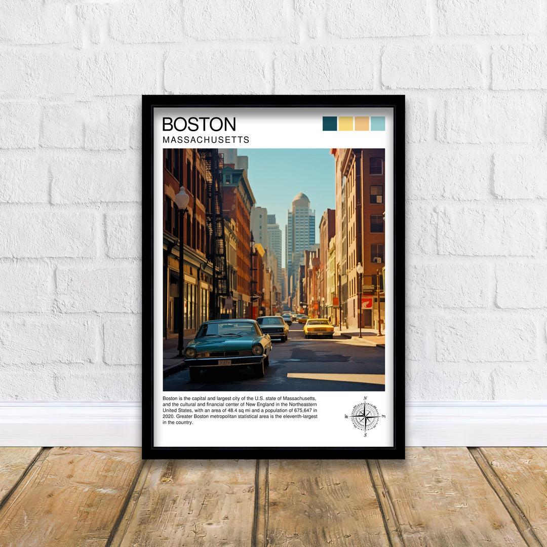 Boston Travel Poster Boston Wall Art Boston Cityscape Boston Massachusetts Illustration Travel Poster Gift For Boston USA Home Decor