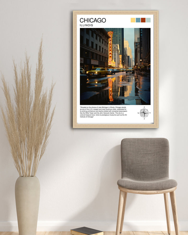 Chicago Travel Poster Chicago Wall Art Chicago Skyline Decor Illinois Travel Poster Chicago Cityscape Art Chicago Gift Chicago Home Decor