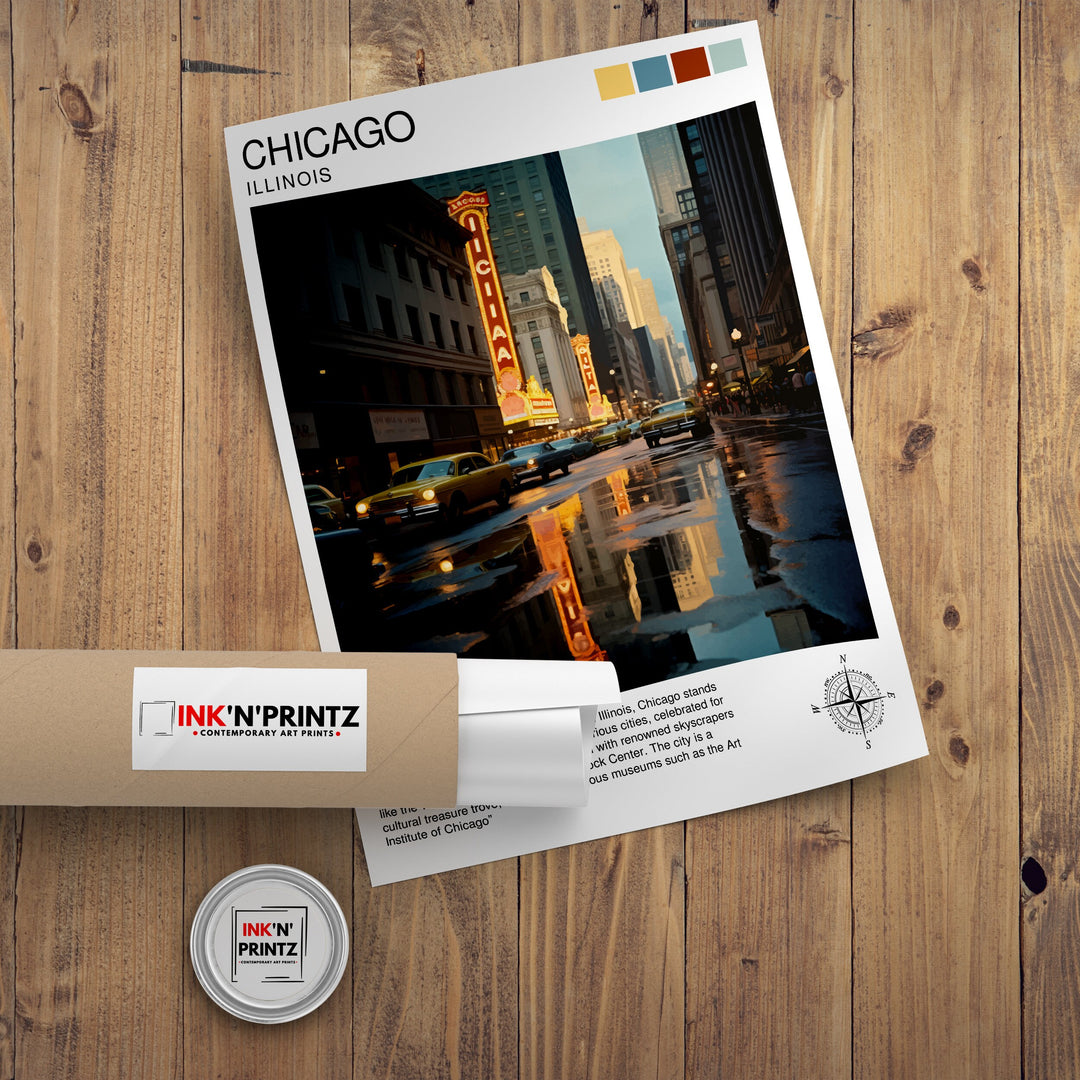 Chicago Travel Poster Chicago Wall Art Chicago Skyline Decor Illinois Travel Poster Chicago Cityscape Art Chicago Gift Chicago Home Decor