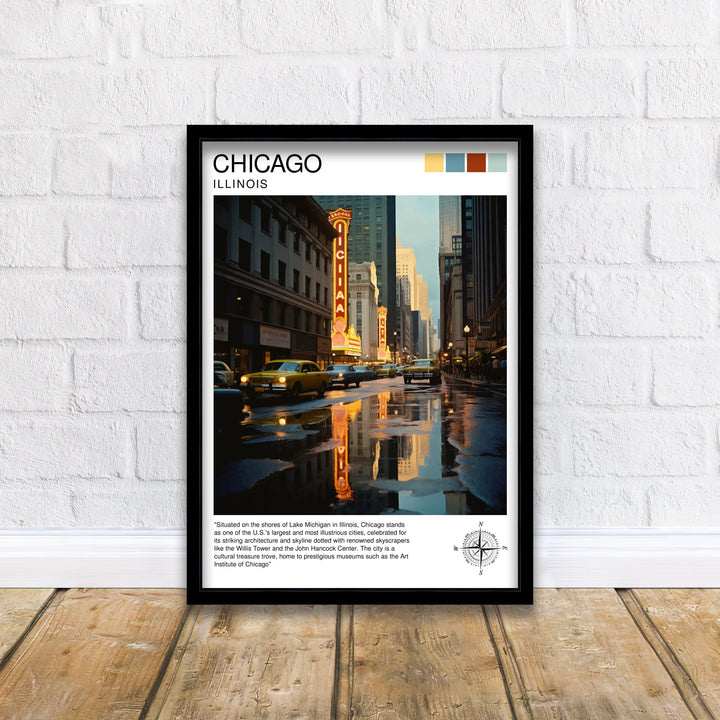 Chicago Travel Poster Chicago Wall Art Chicago Skyline Decor Illinois Travel Poster Chicago Cityscape Art Chicago Gift Chicago Home Decor