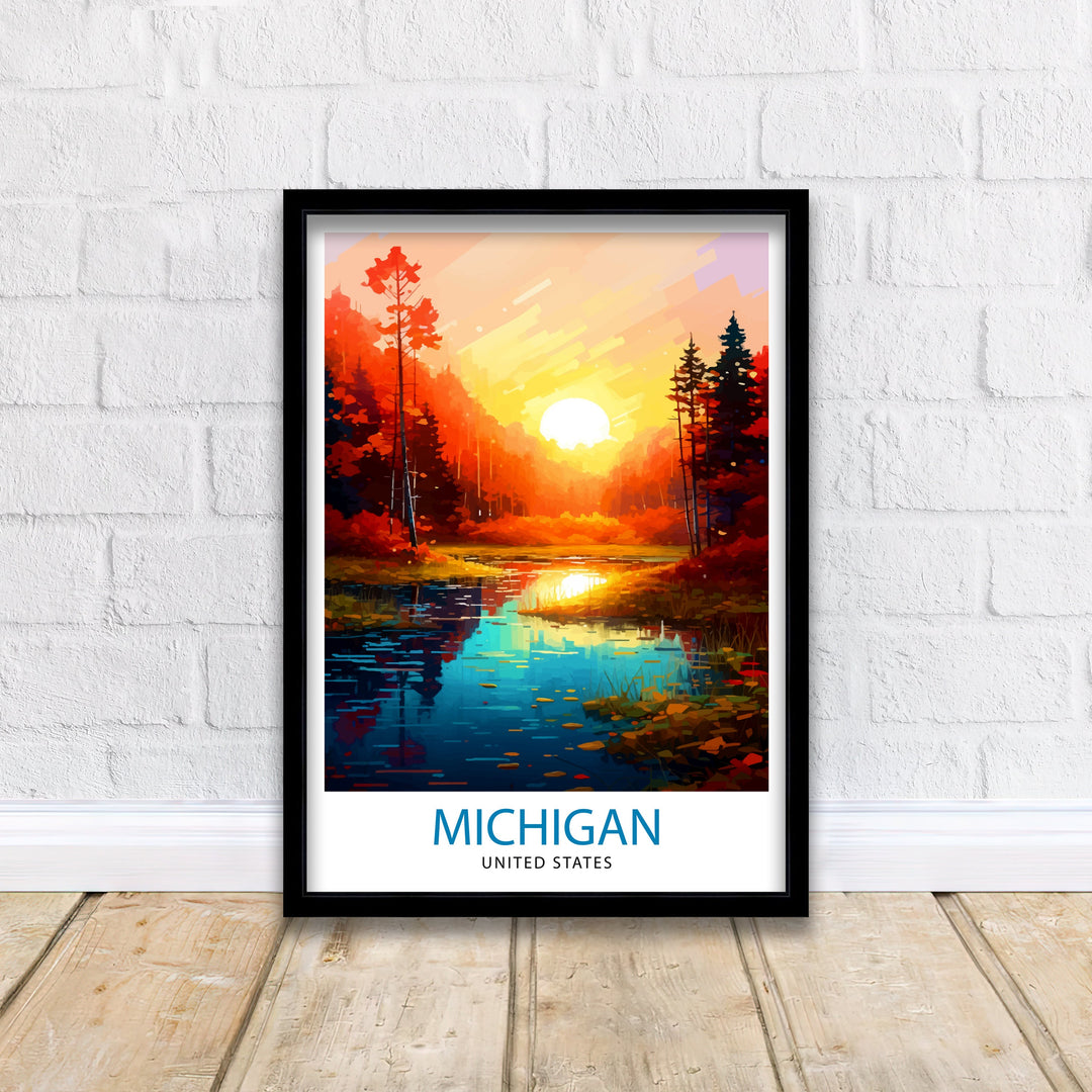 Michigan United States Travel Poster Michigan Wall Decor Michigan Poster USA Travel Posters Michigan Art Poster Michigan Illustration Michigan