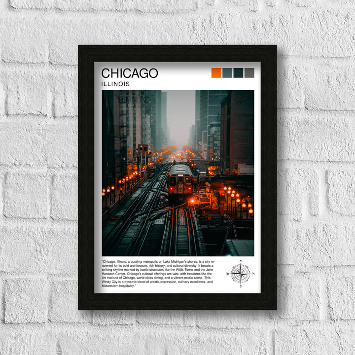 Chicago Travel Poster Chicago Wall Art Chicago Skyline Decor Illinois Travel Poster Chicago Cityscape Art Chicago Gift Chicago Home Decor