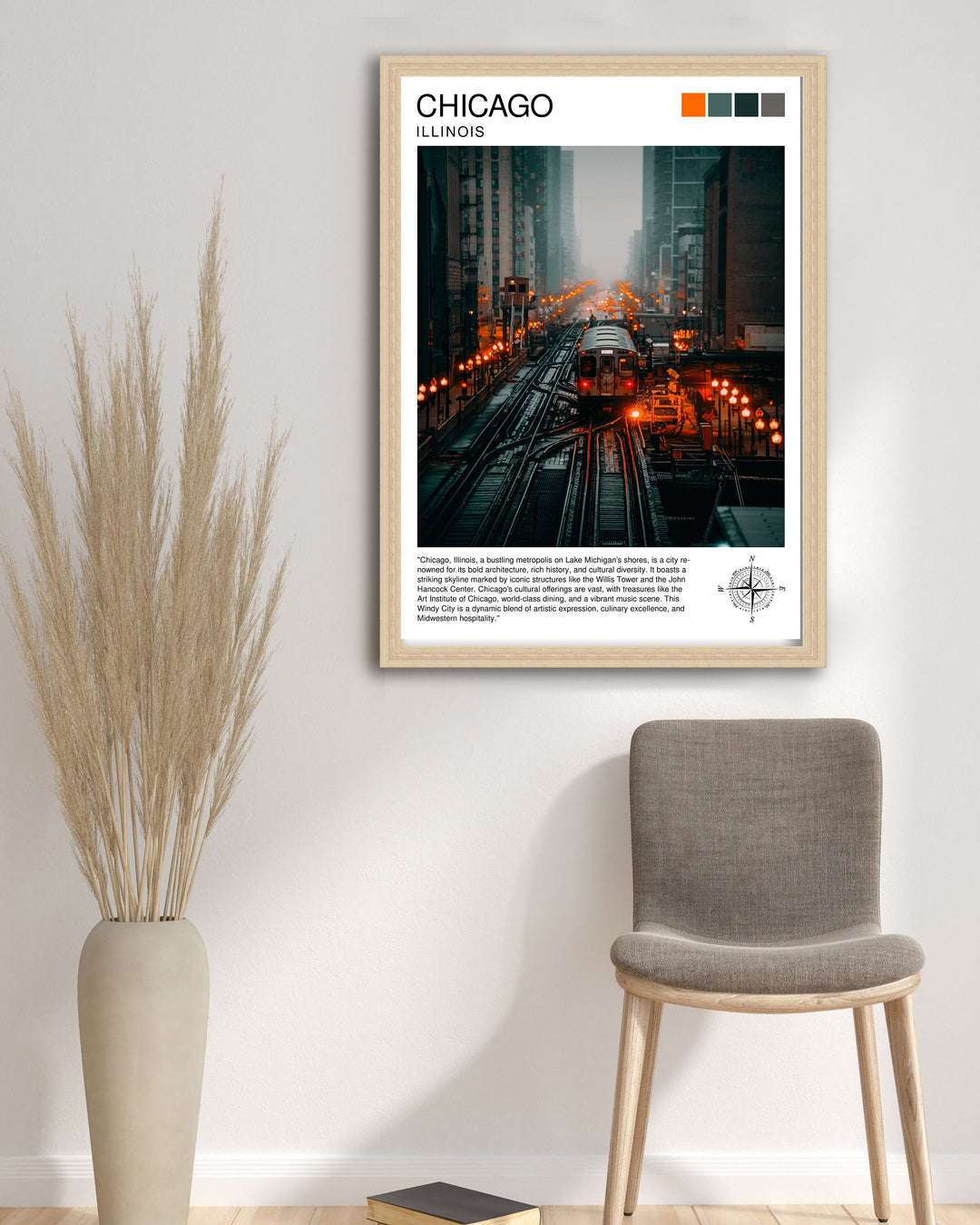 Chicago Travel Poster Chicago Wall Art Chicago Skyline Decor Illinois Travel Poster Chicago Cityscape Art Chicago Gift Chicago Home Decor