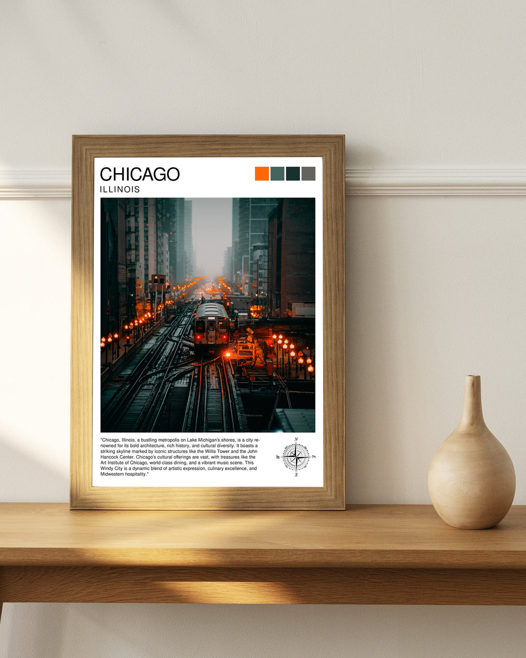 Chicago Travel Poster Chicago Wall Art Chicago Skyline Decor Illinois Travel Poster Chicago Cityscape Art Chicago Gift Chicago Home Decor