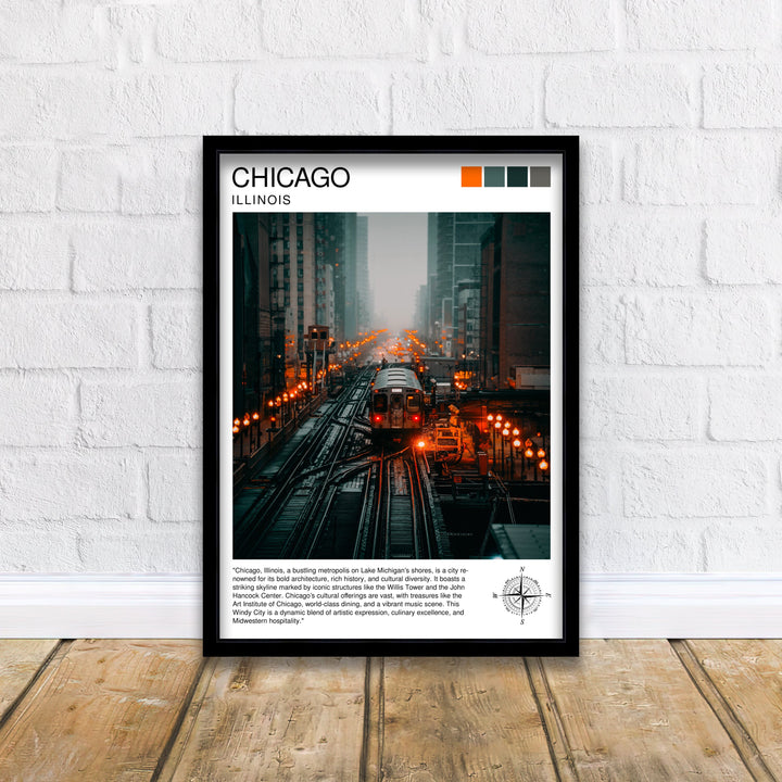 Chicago Travel Poster Chicago Wall Art Chicago Skyline Decor Illinois Travel Poster Chicago Cityscape Art Chicago Gift Chicago Home Decor