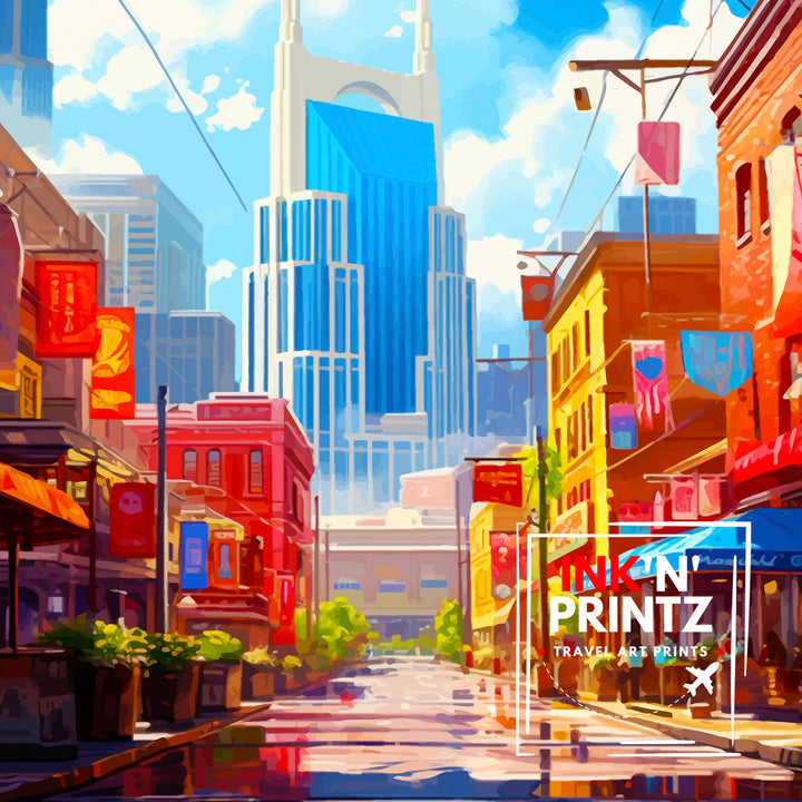 Nashville Travel Poster Nashville Wall Art Nashville Poster Music City Decor Tennessee Poster Nashville Illustration Travel Poster Nashville