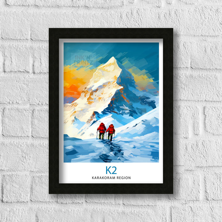 K2 Mountain Poster Karakoram Range Artwork Climbers K2 Poster Pakistan Landscape Decor K2 Summit Wall Art Mountaineering Gift