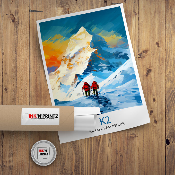 K2 Mountain Poster Karakoram Range Artwork Climbers K2 Poster Pakistan Landscape Decor K2 Summit Wall Art Mountaineering Gift