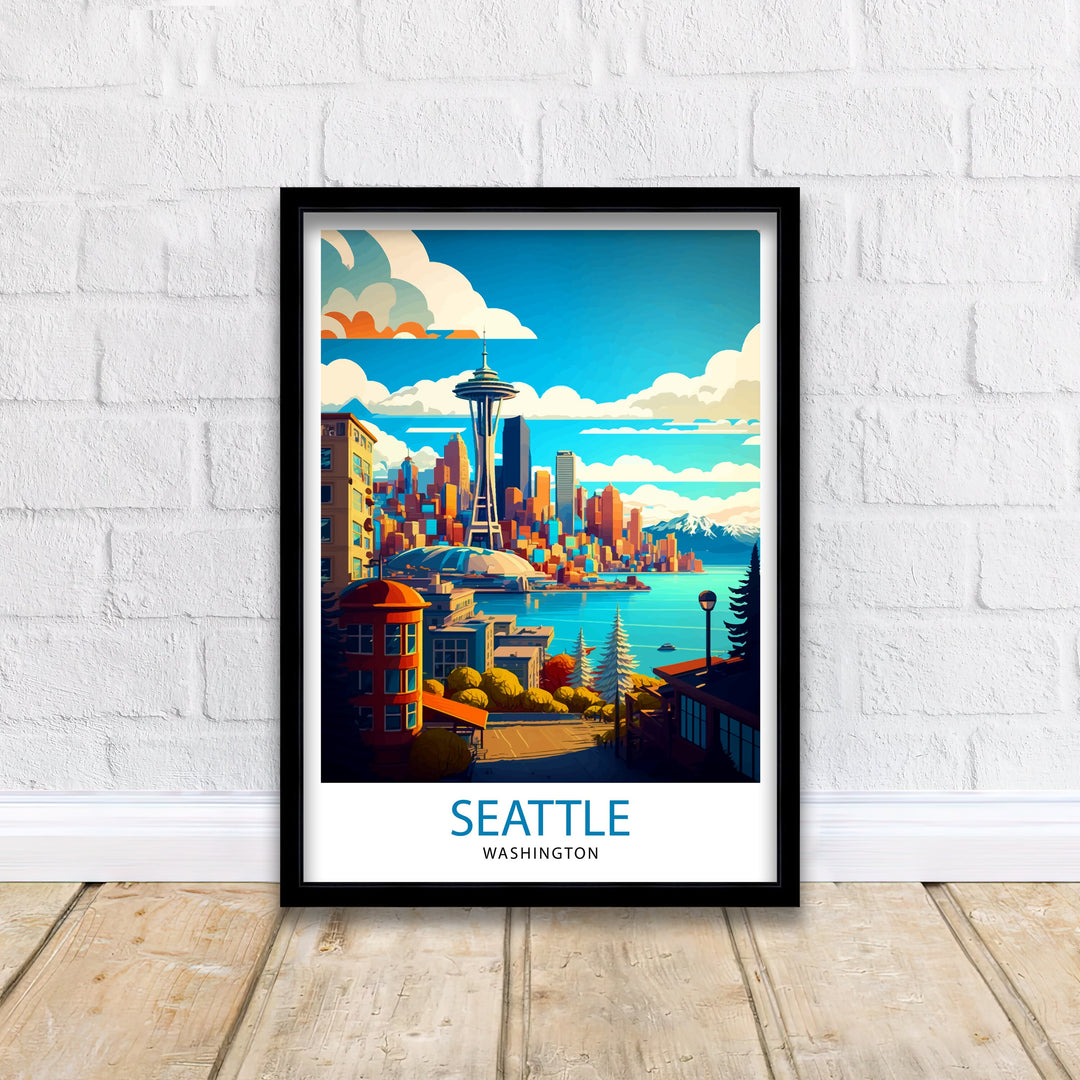 Seattle Travel Poster Seattle Wall Art Seattle Skyline Seattle Home Decor Travel Poster Washington Poster, US Travel Poster