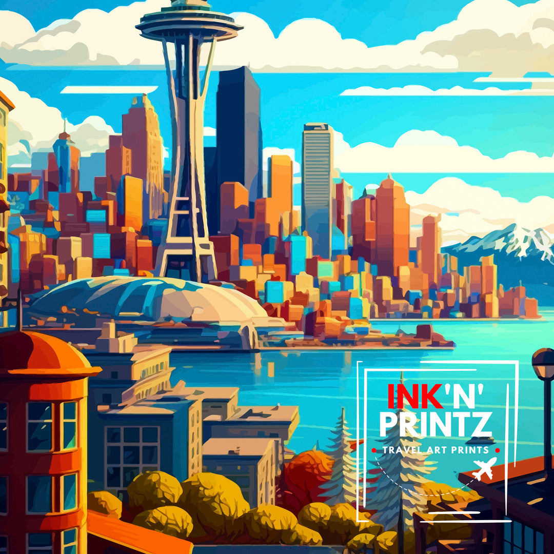 Seattle Travel Poster Seattle Wall Art Seattle Skyline Seattle Home Decor Travel Poster Washington Poster, US Travel Poster