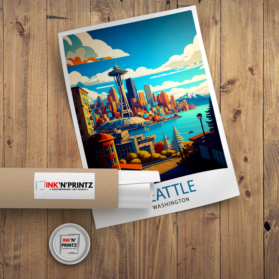 Seattle Travel Poster Seattle Wall Art Seattle Skyline Seattle Home Decor Travel Poster Washington Poster, US Travel Poster