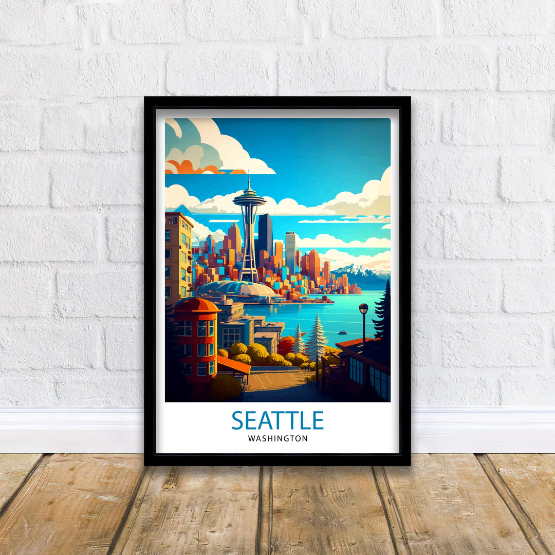 Seattle Travel Poster Seattle Wall Art Seattle Skyline Seattle Home Decor Travel Poster Washington Poster, US Travel Poster