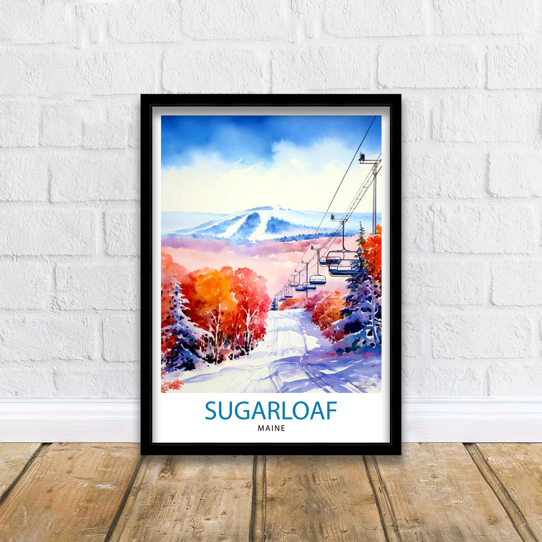 Sugarloaf Maine Ski Resort Poster - Maine Ski Wall Art - Sugarloaf Mountain Decor - Skiing Poster - Winter Landscape Art - Ski Lover Gift