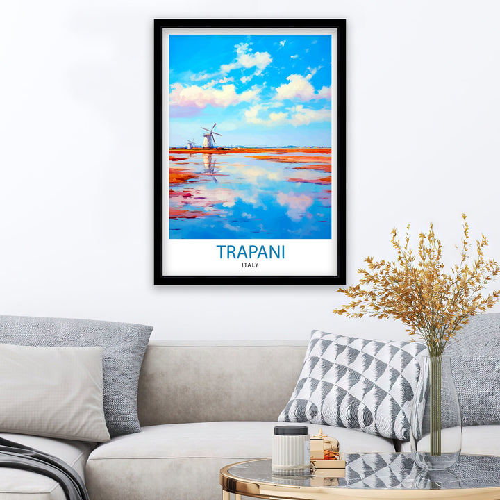 Trapani Italy Art Poster Coastal Sicilian City Poster Trapani Beach Wall Art Italian Seaside Decor Travel to Trapani Illustration