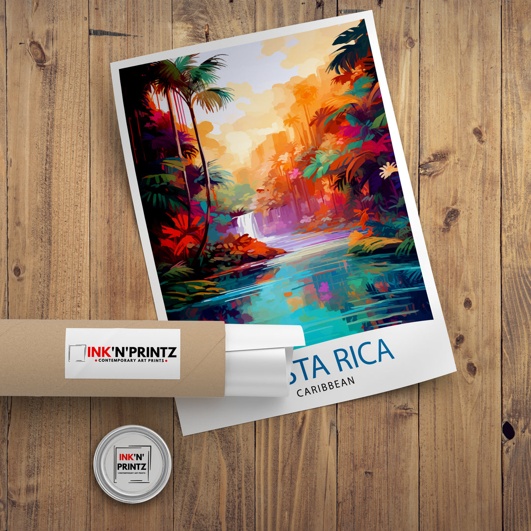 Costa Rica Caribbean Poster Tropical Rainforest Art Costa Rica Wall Art Caribbean Sea Poster Pura Vida Illustration Exotic Wildlife Decor