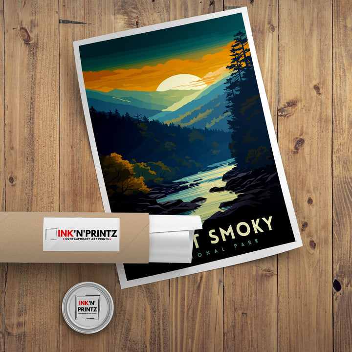 Great Smoky Mountains Travel Poster Smoky Mountains Wall Decor Smoky Mountains Home Living Decor Tennessee Travel Poster, USA National Park