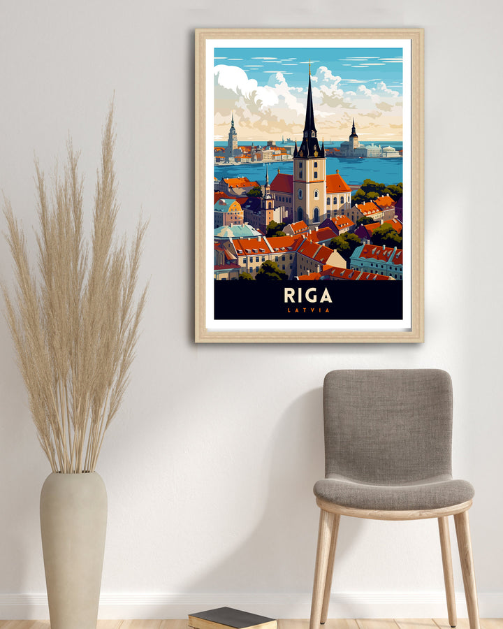 Riga Latvia Poster Art Nouveau Architecture Poster Old Town Riga Wall Art Baltic Charm Decor Daugava River Scene Latvian Cultural