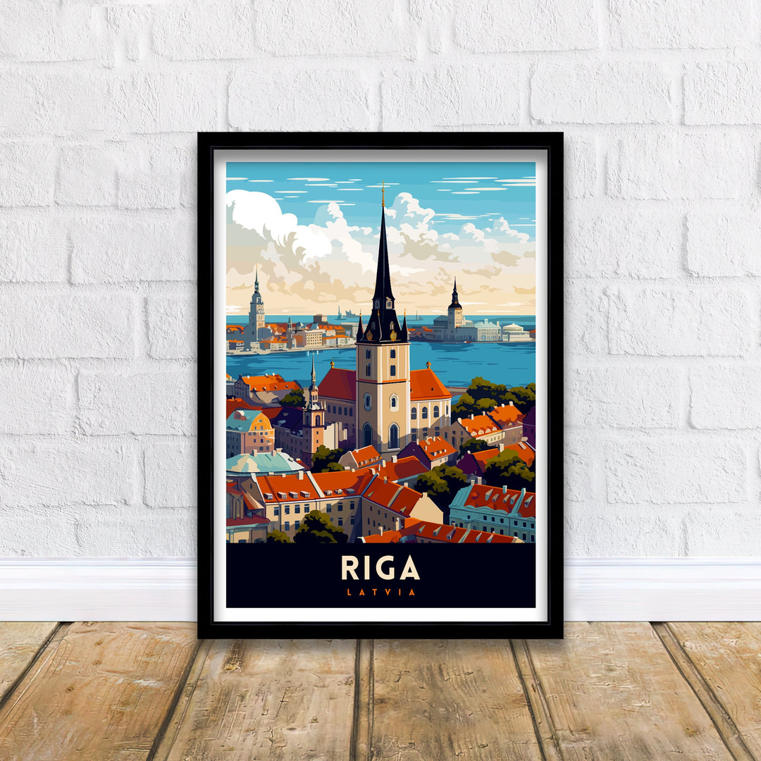 Riga Latvia Poster Art Nouveau Architecture Poster Old Town Riga Wall Art Baltic Charm Decor Daugava River Scene Latvian Cultural