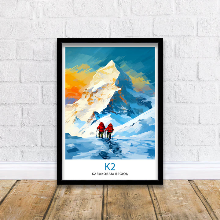 K2 Mountain Poster Karakoram Range Artwork Climbers K2 Poster Pakistan Landscape Decor K2 Summit Wall Art Mountaineering Gift