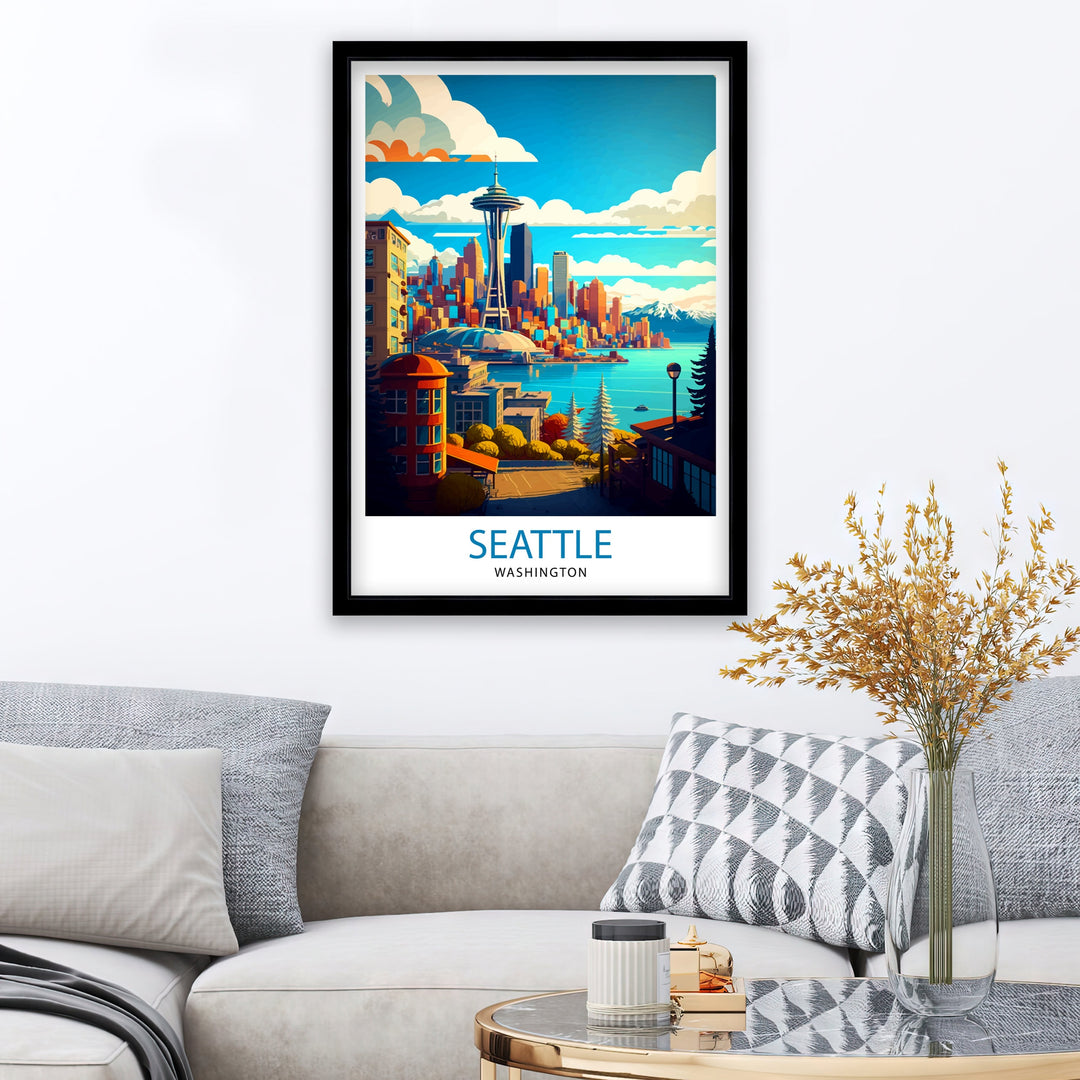 Seattle Travel Poster Seattle Wall Art Seattle Skyline Seattle Home Decor Travel Poster Washington Poster, US Travel Poster