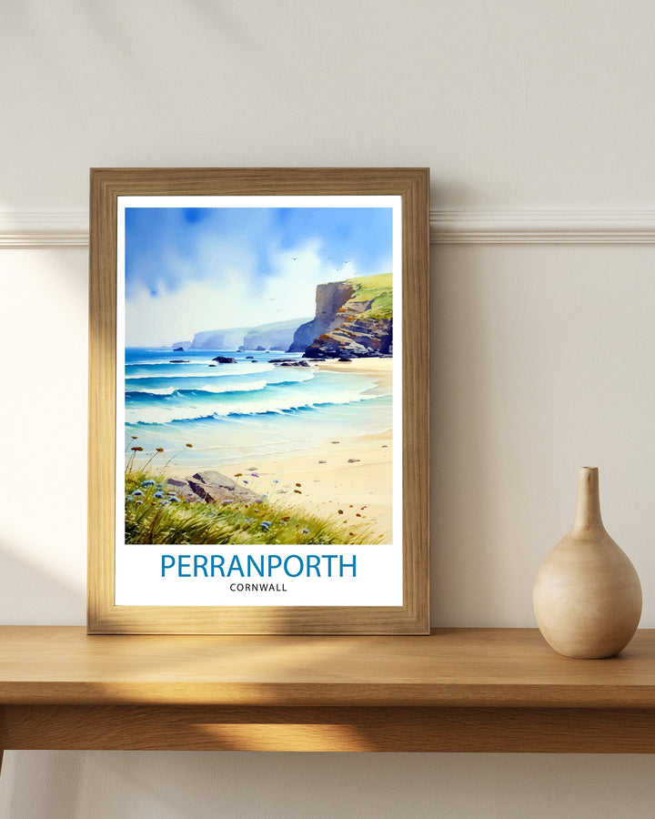 Perranporth Cornwall Travel Poster Cornwall Wall Art Perranporth Beach Decor Cornwall Coastal Art Travel Poster, Cornwall Gift