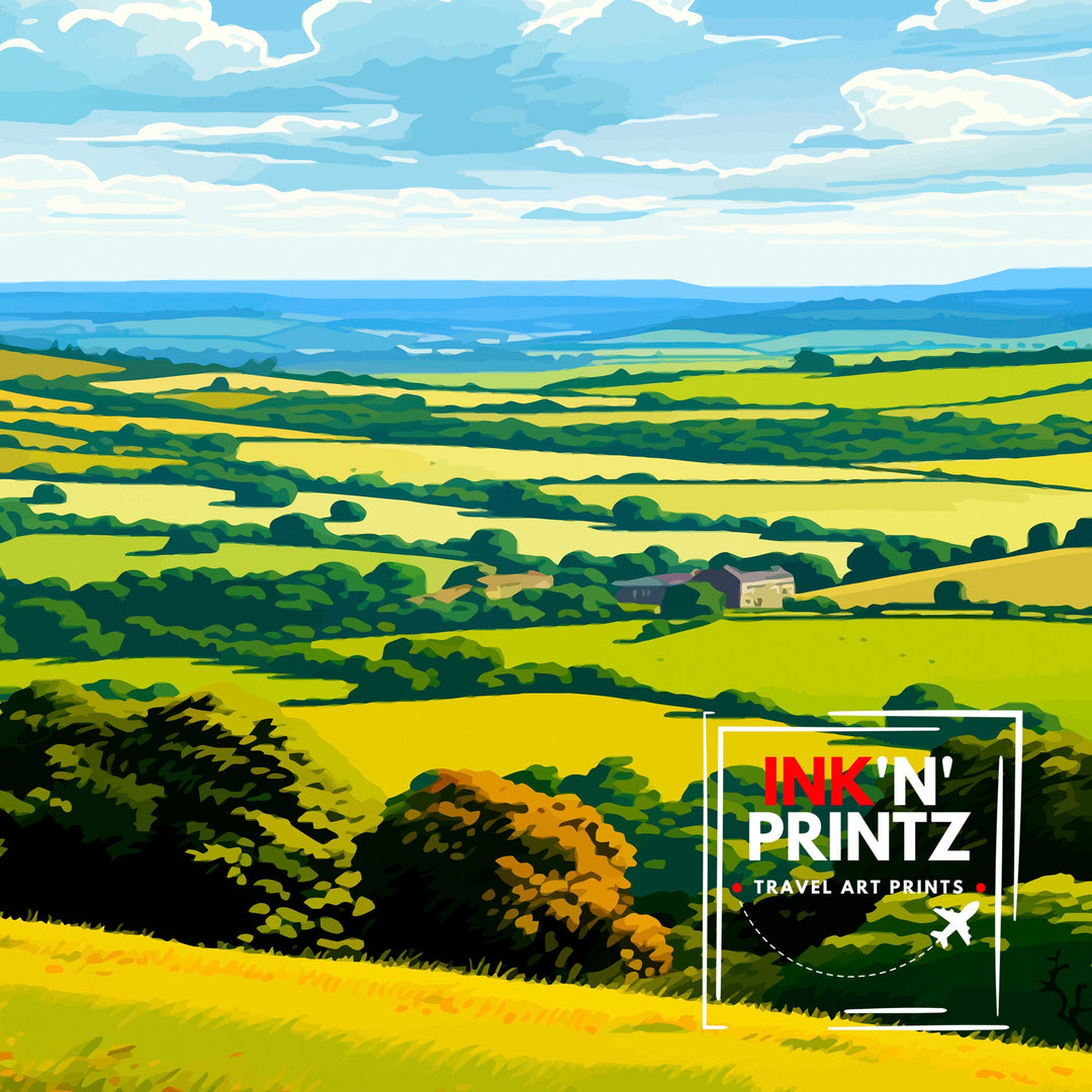 Blackdown Hills AONB Print Area of Outstanding Natural Beauty Art Blackdown Hills Poster Somerset Devon Border Wall Art English Countryside