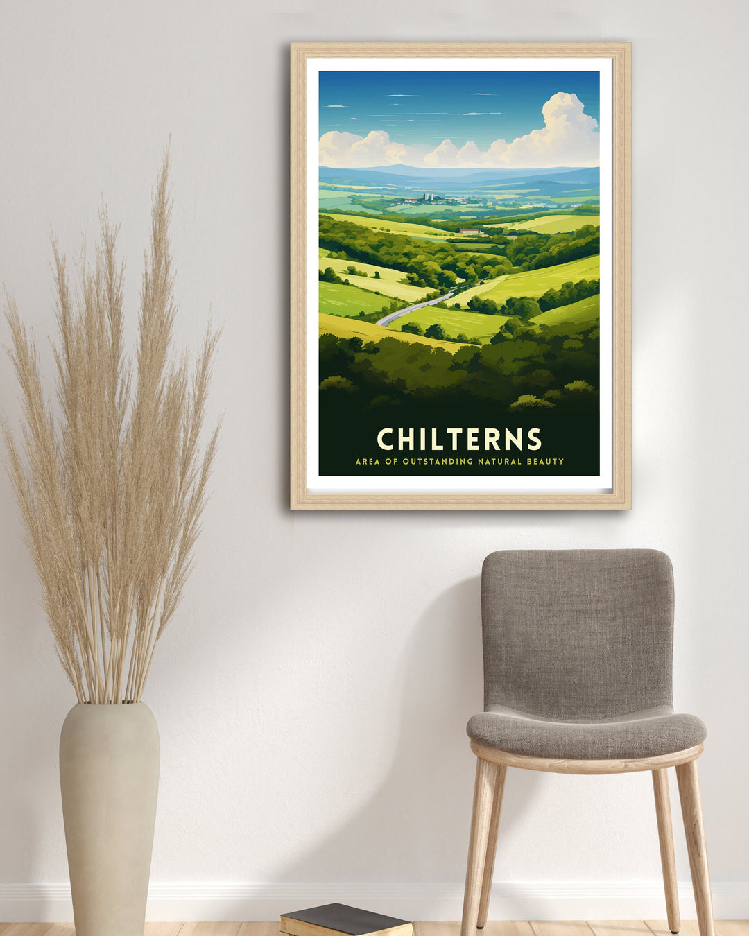 Chilterns AONB Print English Countryside Art Chilterns Landscape Poster UK Nature Reserve Wall Decor Hiking Trails Illustration British