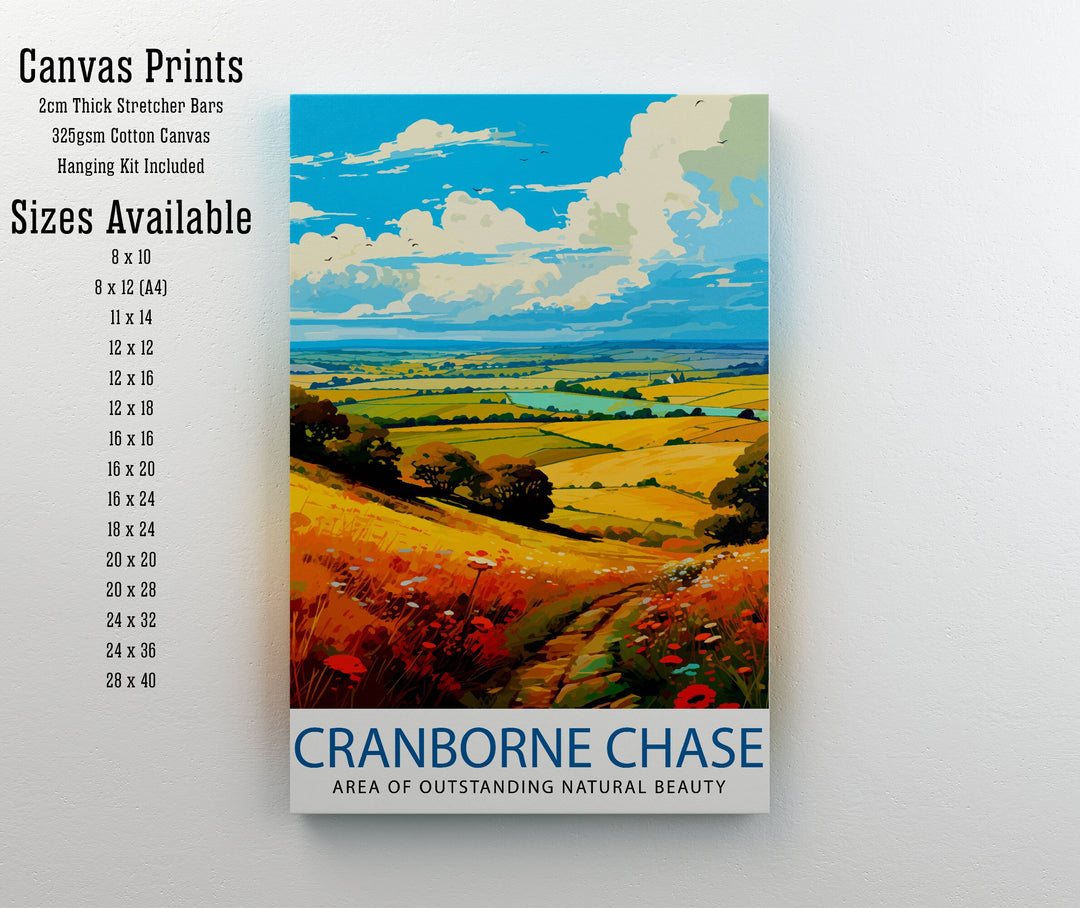 Cranborne Chase AONB Print English Countryside Art Rural Landscape Poster Dorset Wiltshire Scenery Wall Decor UK Nature Reserve Illustration