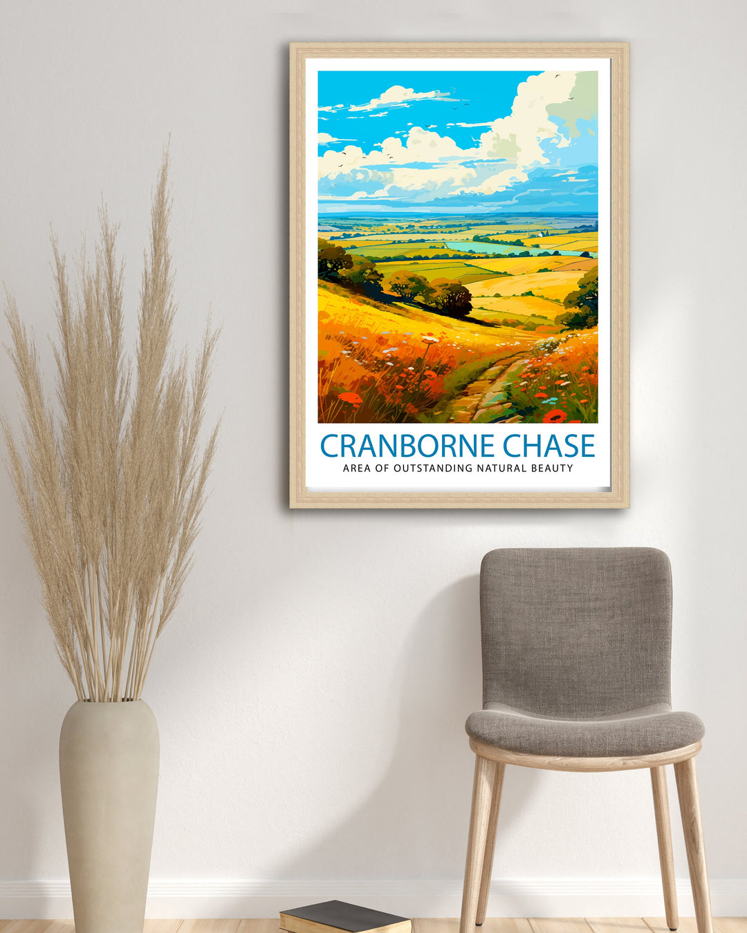 Cranborne Chase AONB Print English Countryside Art Rural Landscape Poster Dorset Wiltshire Scenery Wall Decor UK Nature Reserve Illustration