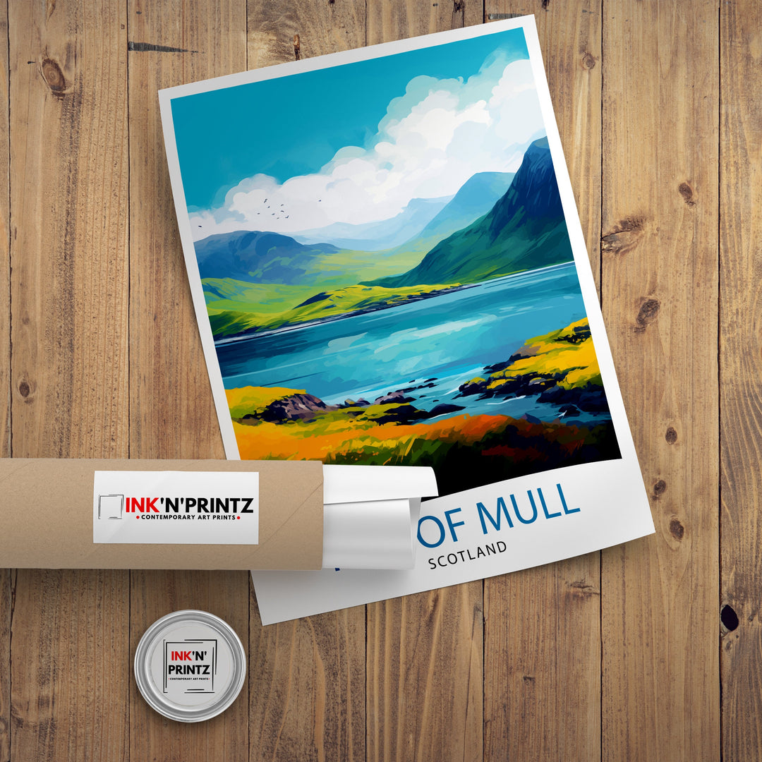 Isle of Mull Scotland Travel Poster Mull Wall Decor Mull Home Living Decor Scotland Illustration Travel Poster Gift for Mull Scotland Home