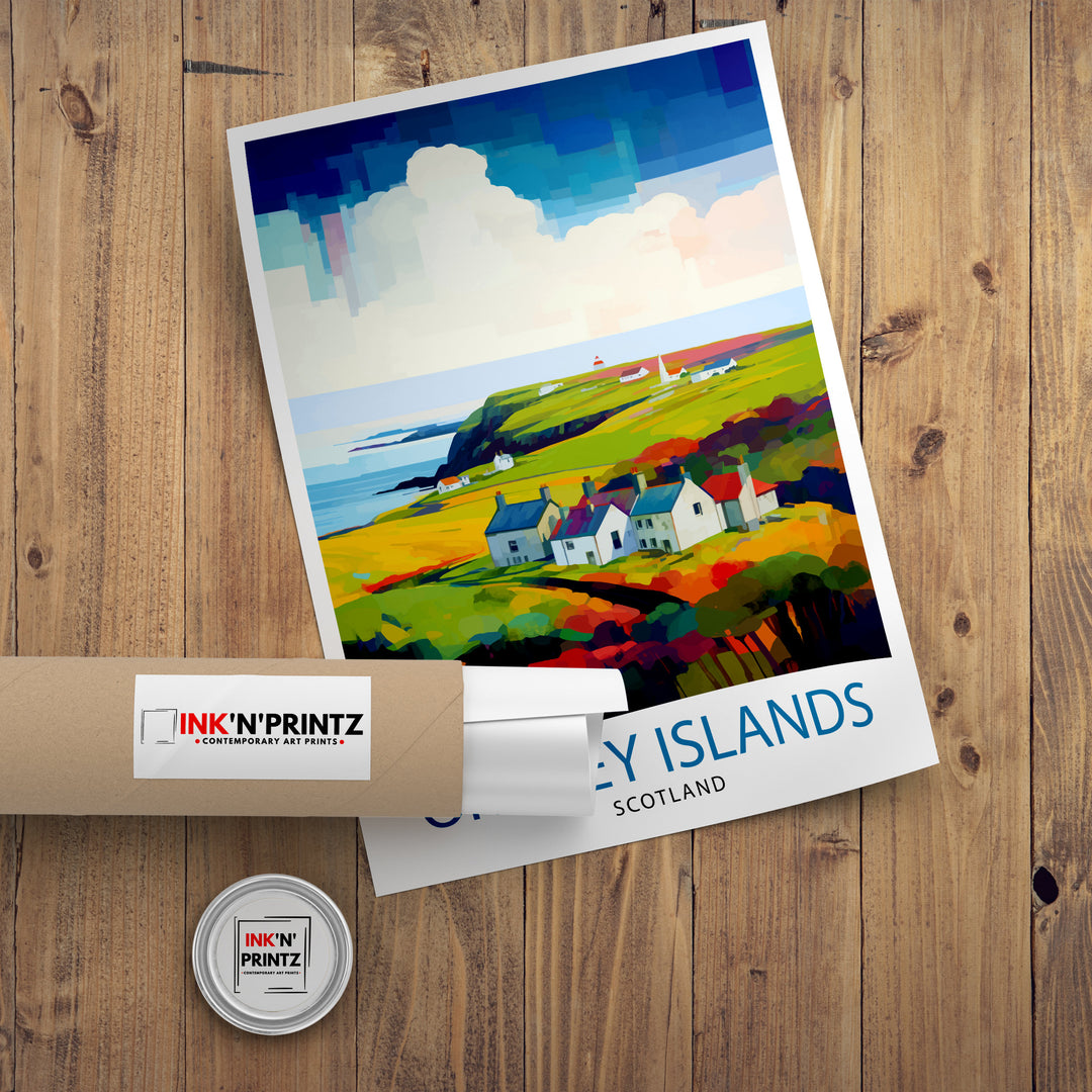 Orkney Islands Travel Poster, Orkney Wall Art, Scotland Poster, Orkney Illustration, Travel Gift for Scotland, Orkney Home Decor